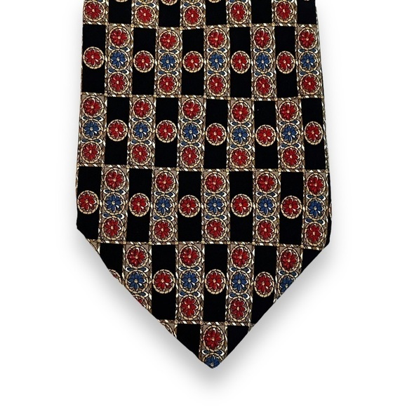 Valentino 100% Silk Tie Checker Board Floral Handmade in Italy Luxury Designer - Picture 4 of 9